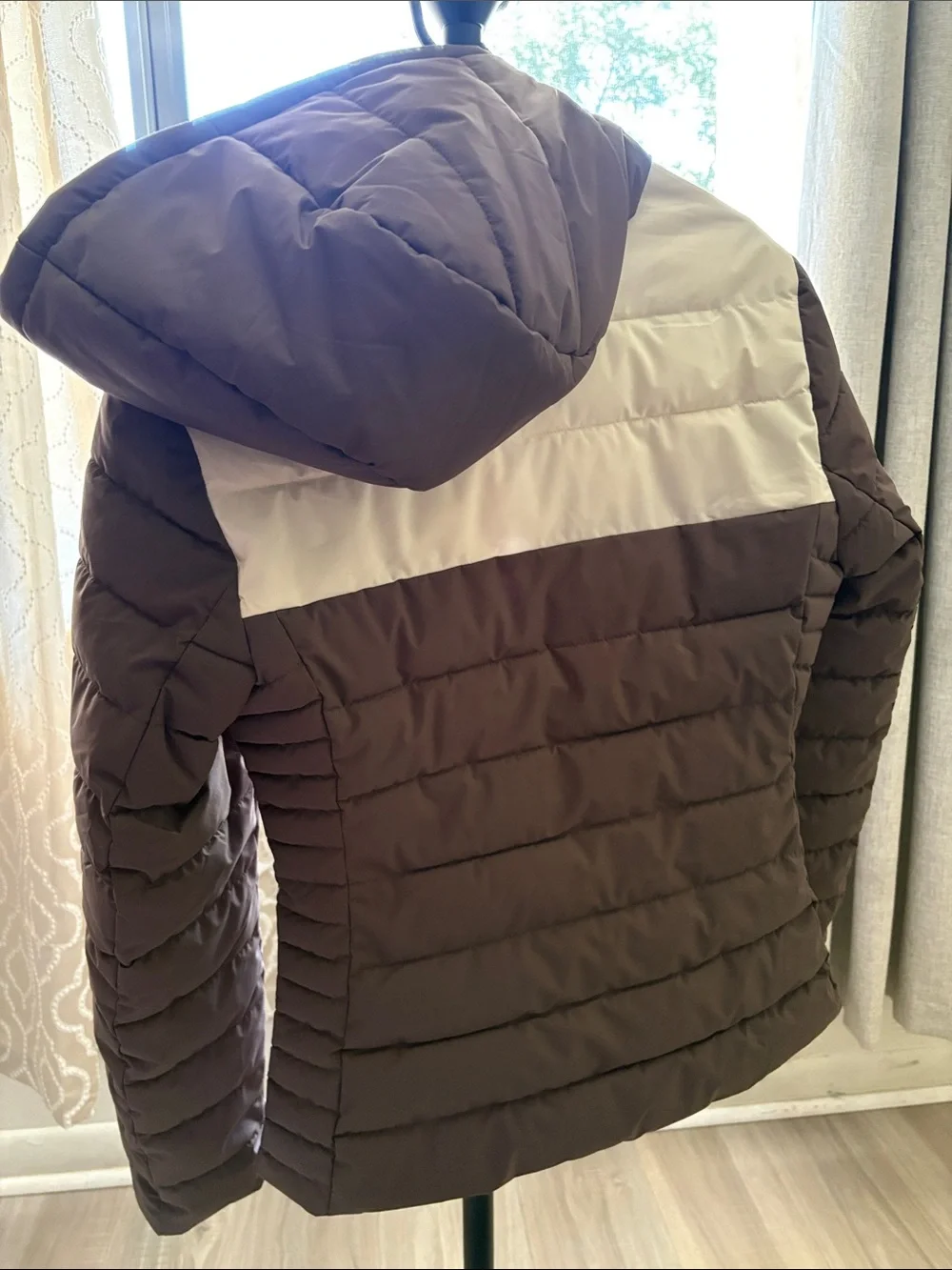 GUESS Brown and Cream Quilted Puffer Jacket